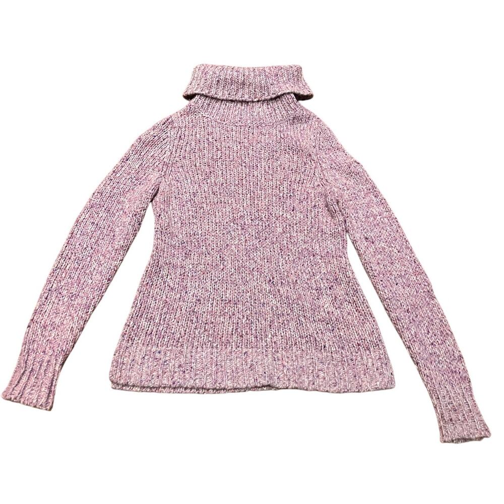 Talbots Women's Medium Purple Sweater Cowl Turtleneck Heathered Knit Wool Silk